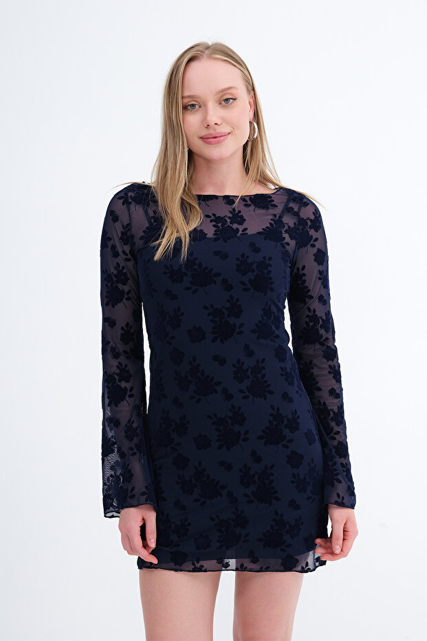 Çiçek Desenli Mini Elbise E18059 - 5