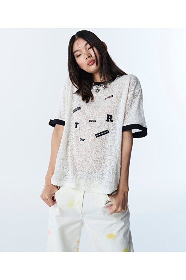 ÇİÇEK DESEN PATCH'Lİ OVERSIZE TİŞÖRT - 6