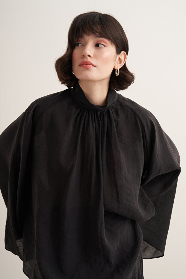 Helena High Neck Draped Blouse Black