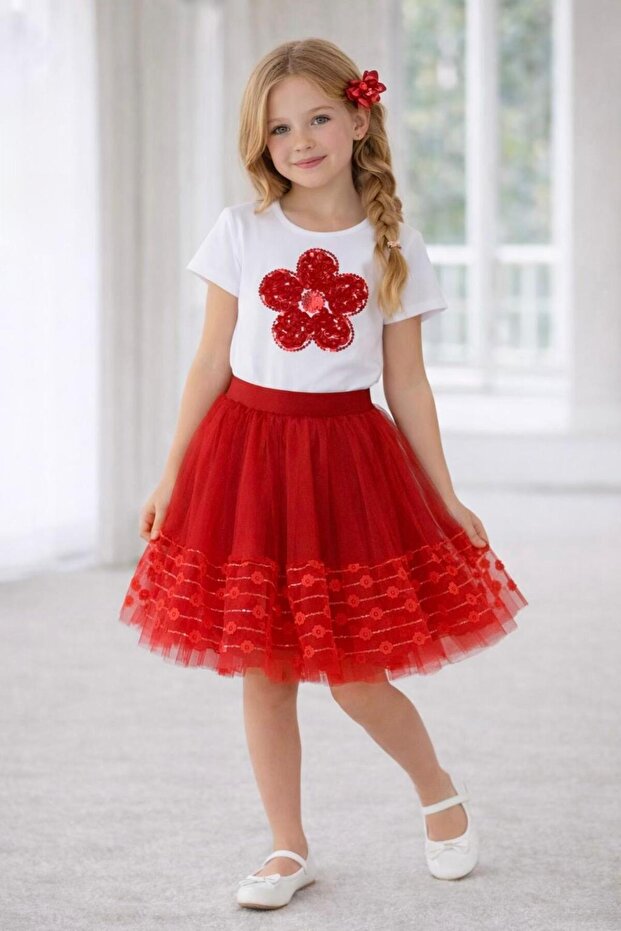 Girl's Set Daisy Pattern Skirt Lycra Badi