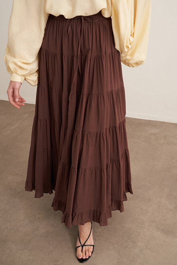 Ruth Layered Voile Long Skirt Brown