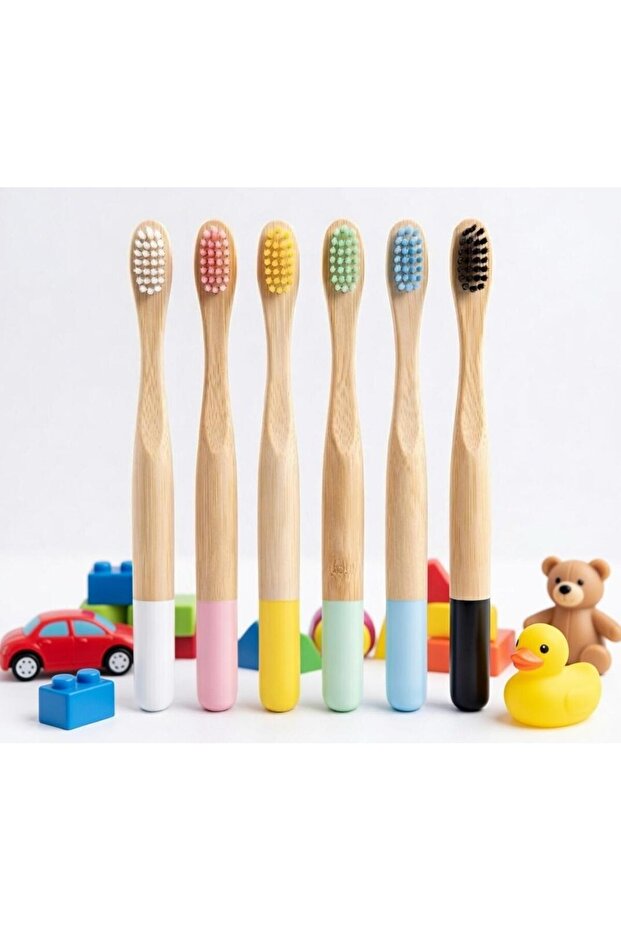 4-Piece Family Pack 2 Kids 2 Adults Natural Bamboo Toothbrush