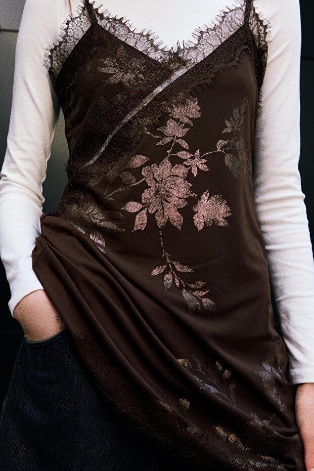 Dantelli tül mini elbise - 2