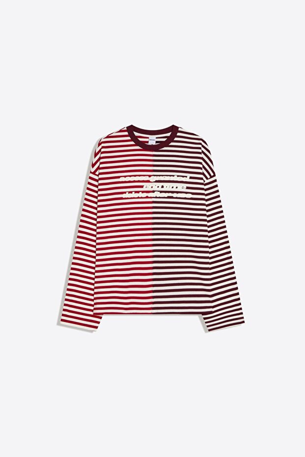 Uzun kollu çizgili baskılı tişört - 4