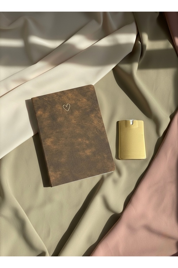 Heart Printed Flexible Faux Leather Notebook - 14X20Cm - with Perfume Gift