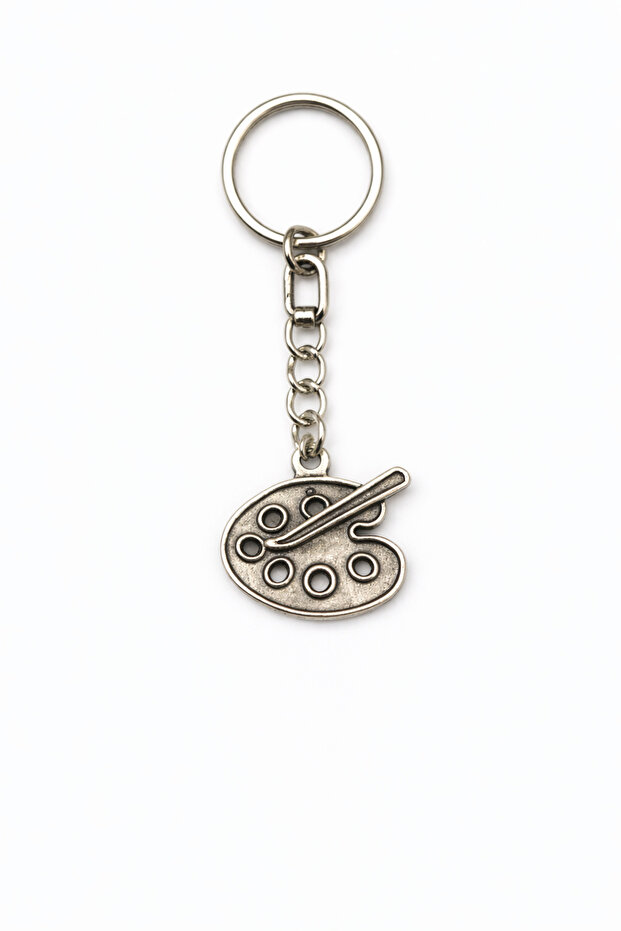 Metal Keychain with Painter's Palette and Brush Figures – Art-Themed Design