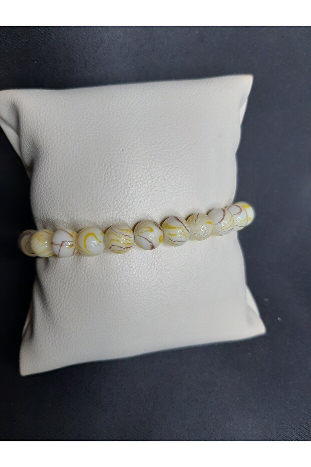 Colorful Striped White Glass Bead Bracelet Unisex