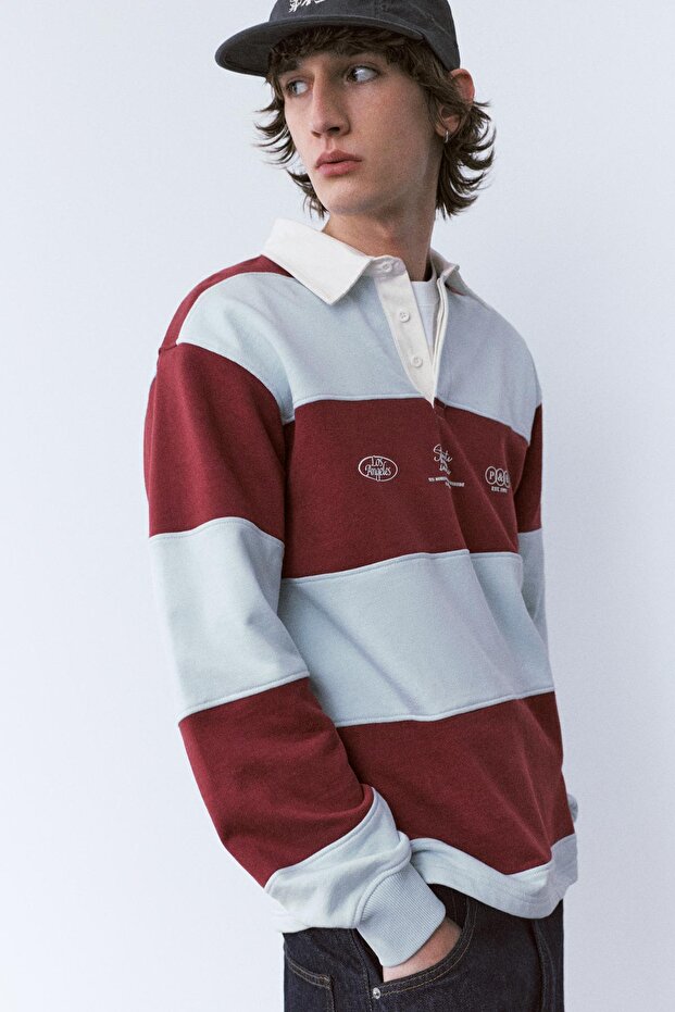 Çizgili uzun kollu polo - 5