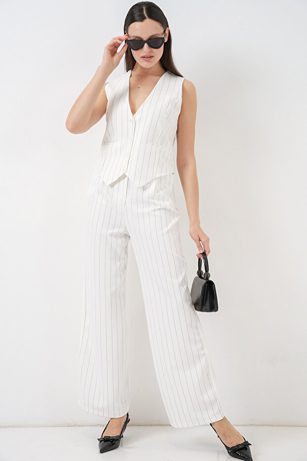 6709 Women's Vest and Pants Two-Piece Set - White