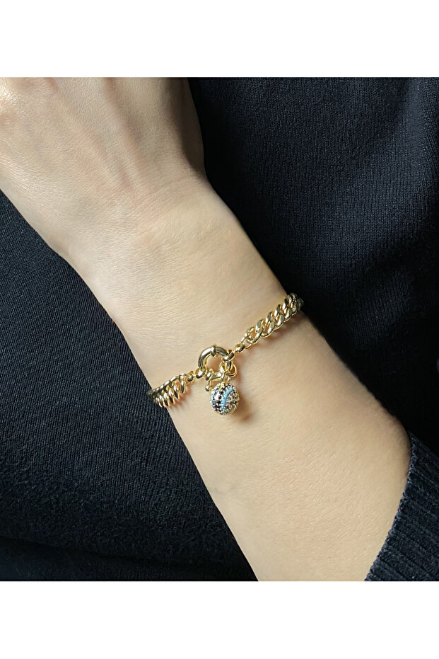 سوار سلسلة قابل للقفل مزين بخرز العين الشريرة - 1