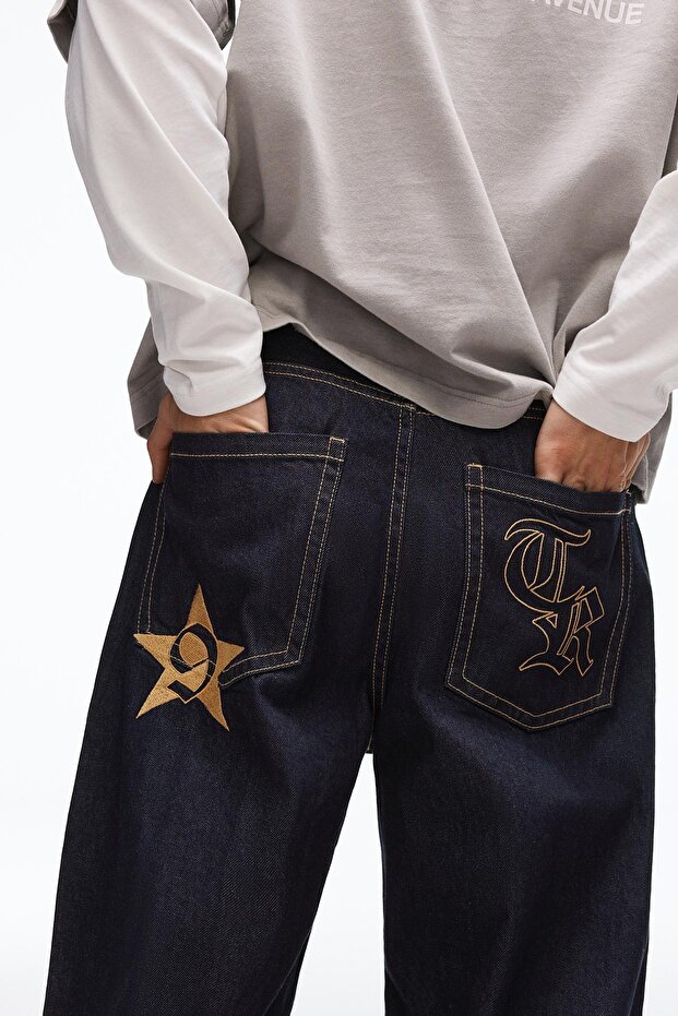 İşlemeli barrel fit jean - 3