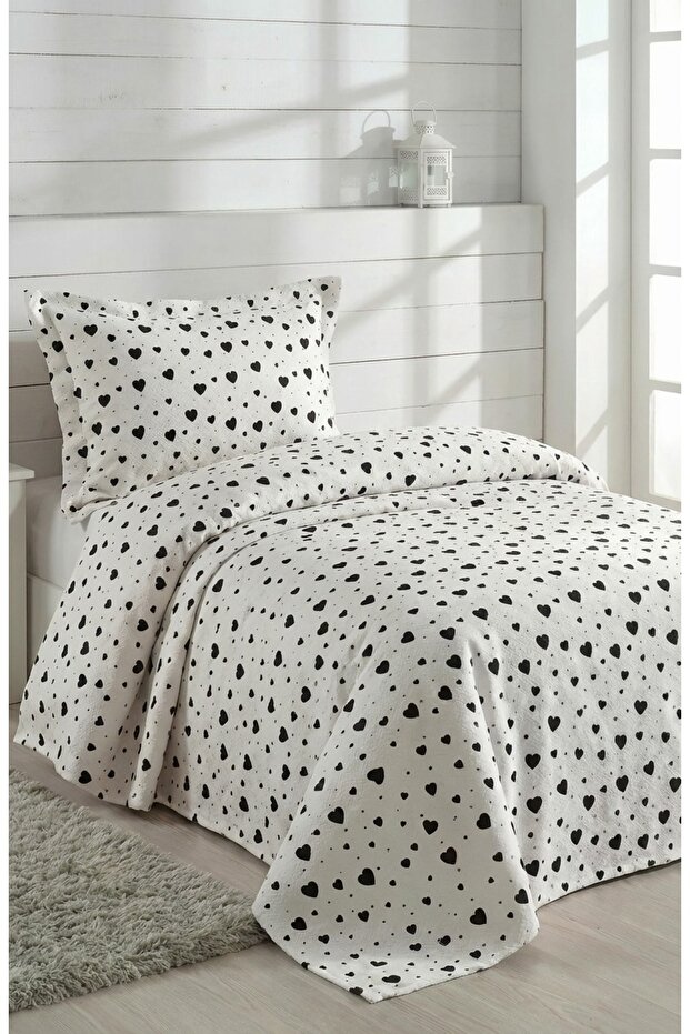 Heart Patterned Pique Single Bedspread – Pique Set