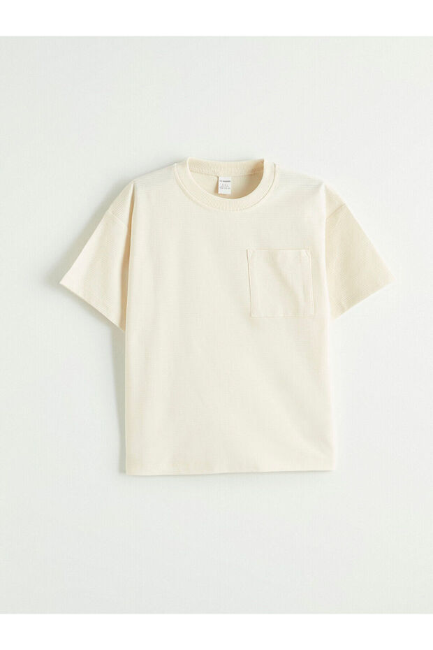 Beige Crew Neck Boys' T-Shirt (S6)