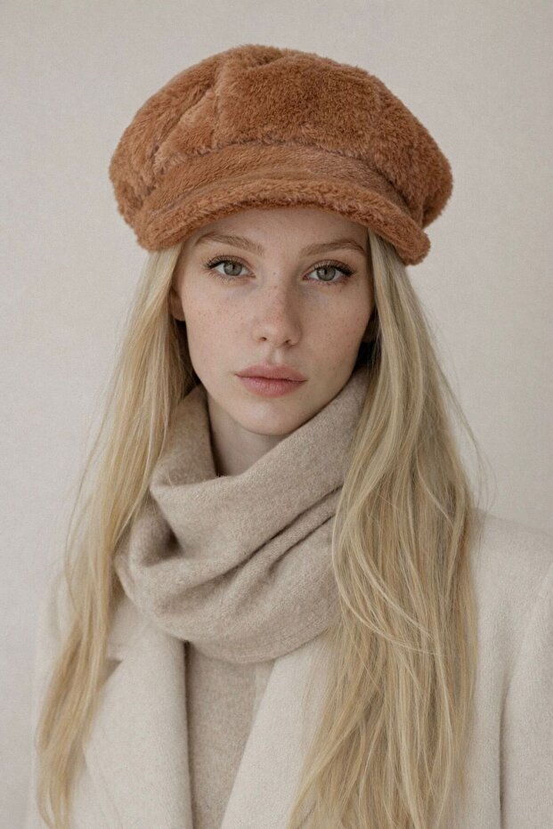 Beanie Hat Women's Soft Textured Plush - with Brim