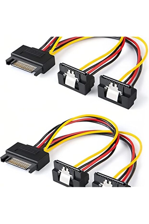 2PCS SATA Power Cable 6-Inch SATA 15 Pin Male to 2xSATA 15 Pin Down Angle Female Power Splitter Cabl