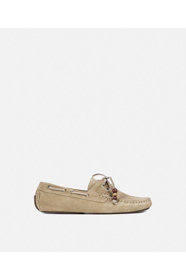 Boncuklu süet deri loafer