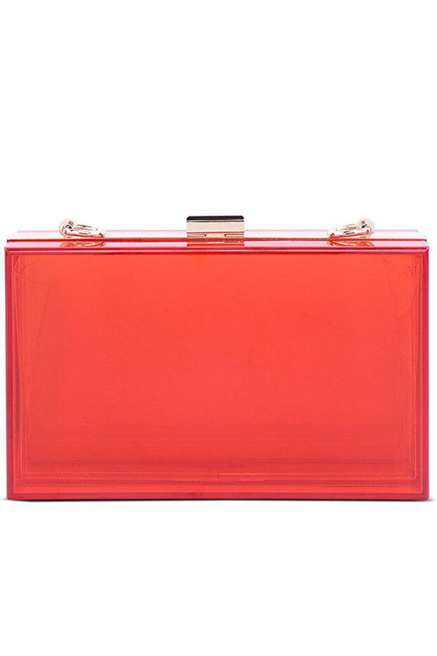Women Red Clear Rectangle Clutch Bag