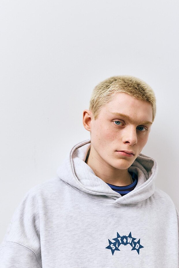 Boxy kesim kapüşonlu STWD sweatshirt - 7