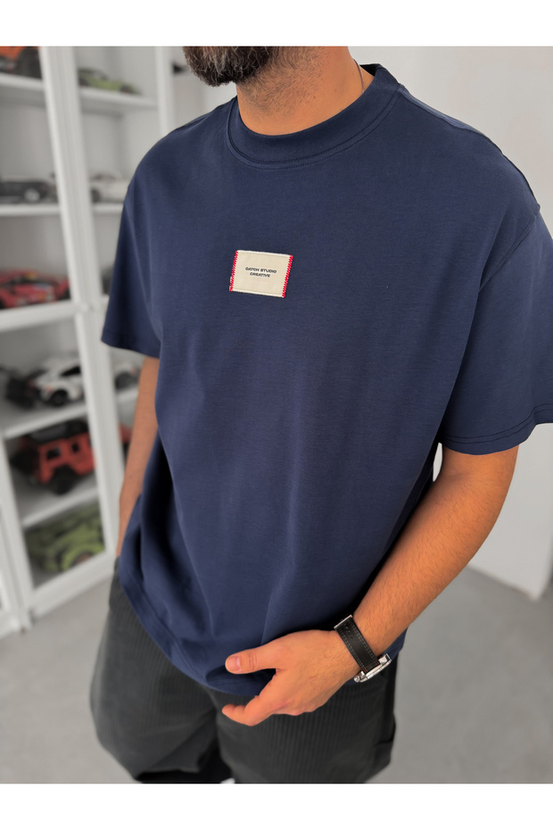 Lacivert Hasır Patchli Oversize T-Shirt C-023 - 3