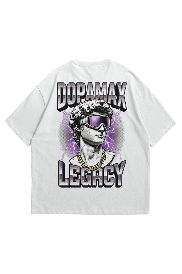 Unisex White Oversize T-Shirt - Dopamax David Legacy Printed 100% Cotton Crew Neck T-Shirt