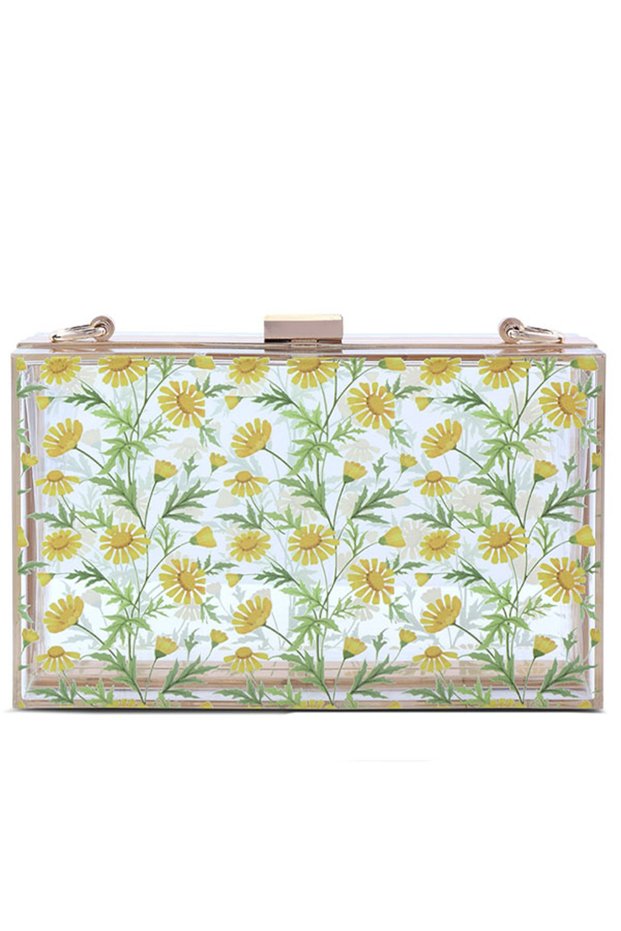 Women Transparent Floral Print Clear Clutch Bag