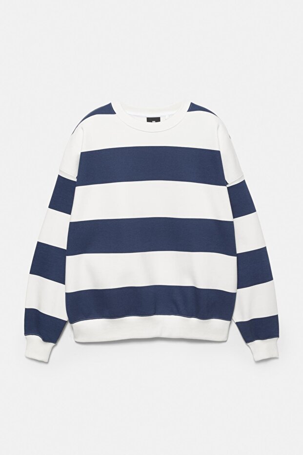 Bisiklet yaka çizgili sweatshirt - 8