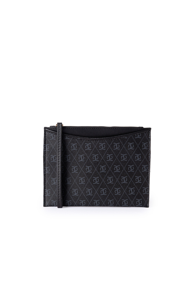 Bella Faux Leather Printed Women's Portfolio Clutch Bag Black