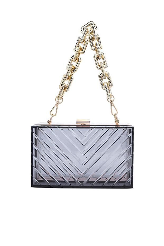 Women Black Transparent Chevron Pattern Clear Clutch Bags