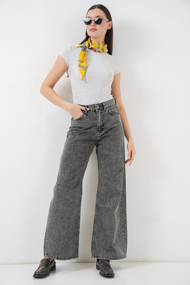 Women's Wide Leg High Waist Palazzo Jeans 6656 - Gray