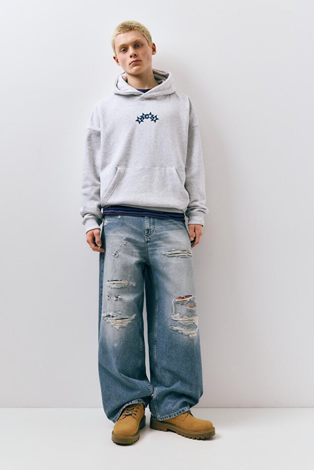 Boxy kesim kapüşonlu STWD sweatshirt - 3