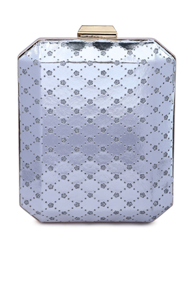 Women Silver Metallic Cut Out Clutch Bag