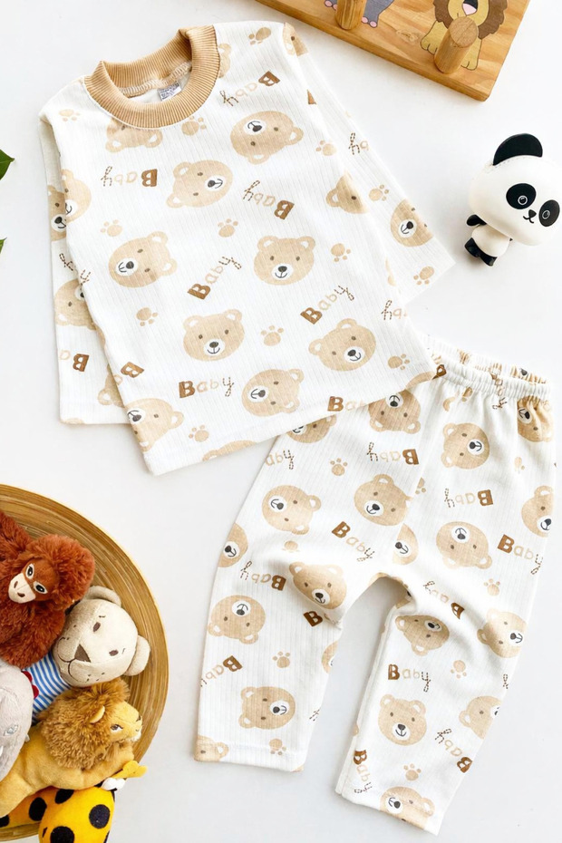 Unisex Baby Pajama Set with Teddy Bear Pattern, 100% Cotton, Long Sleeve, Set of 2, 9-24 Months