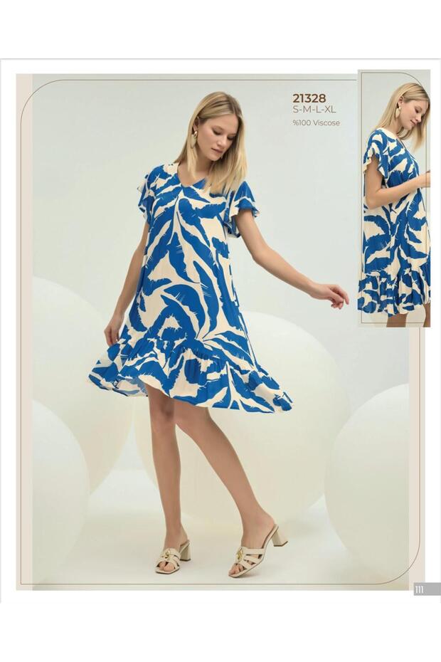 21328 V YAKA KISA ELBİSE - 1