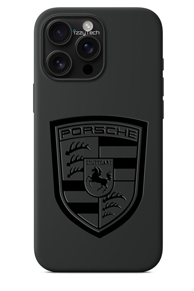 حافظة هاتف سوداء متوافقة مع iPhone 16 Plus - نمط لامع بتأثير الورنيش مع شعار بورش - 1