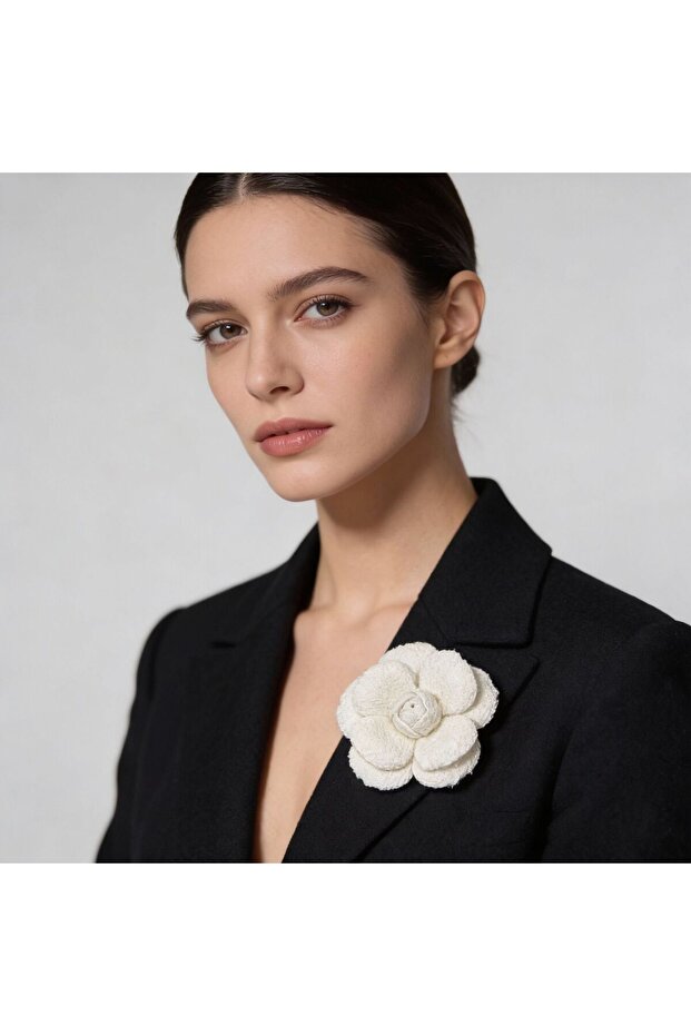 Tweed kumaş Kamelya Broş - 3