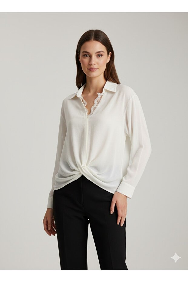 Blouse with Lace Collar Detail 2830
