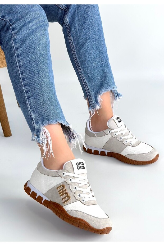Marje White Leather Lace-Up Sneakers