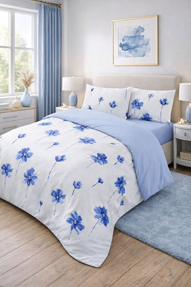 طقم غطاء لحاف مزدوج الجوانب مع ملاءة مطاطية منقوشة - 3