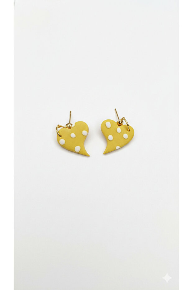Butterglow Yellow Polka Dot Heart Polymer Clay Earrings