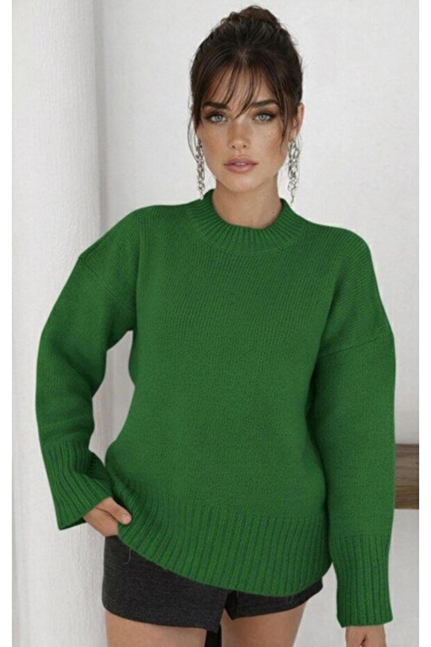 Women's Green Oversize Knitwear Sweater Be187