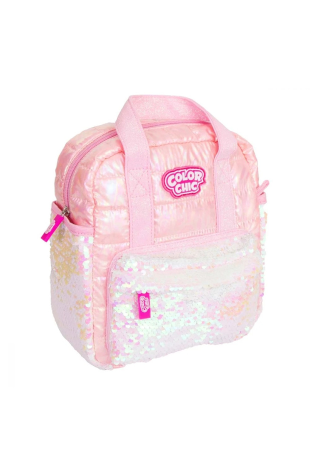 Pink backpack with reversible sequins, - 2