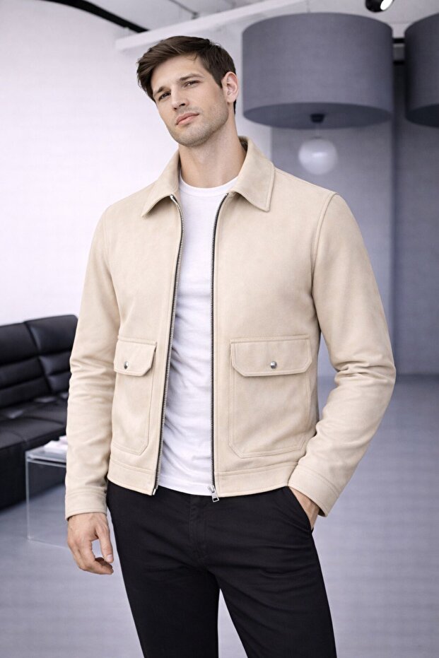 Cep Detaylı Basic Süet Ceket - 2