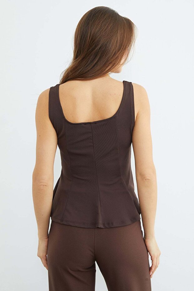 Kalın Askılı Peplum Bluz - 8