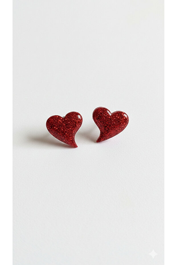 Veloura Red Glitter Mini Heart Earrings – Shiny Handmade Design