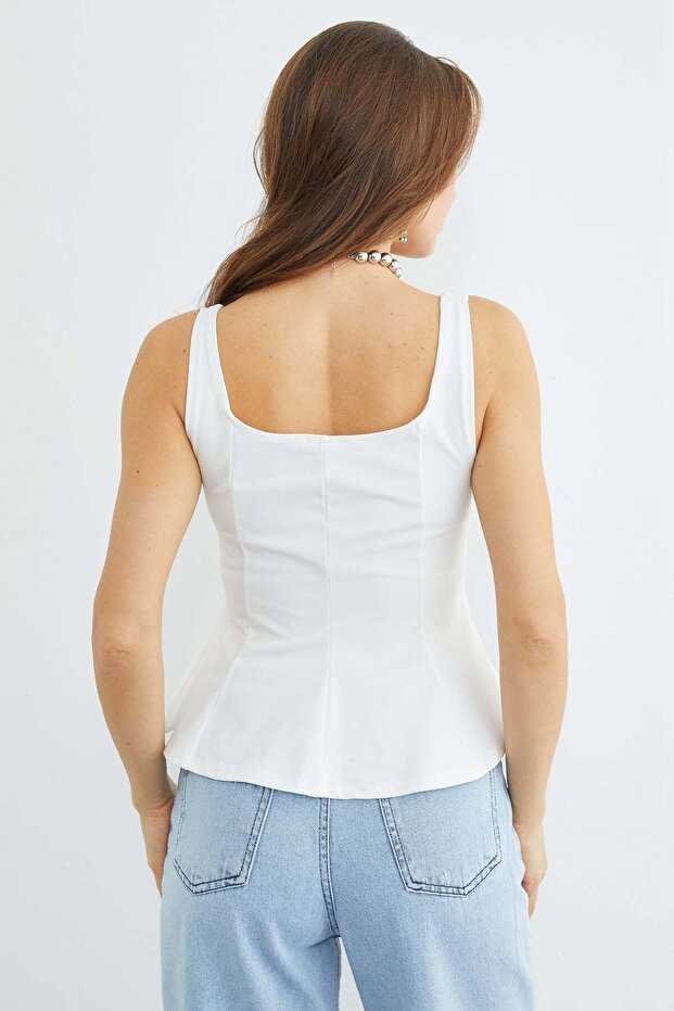 Kalın Askılı Peplum Bluz - 8