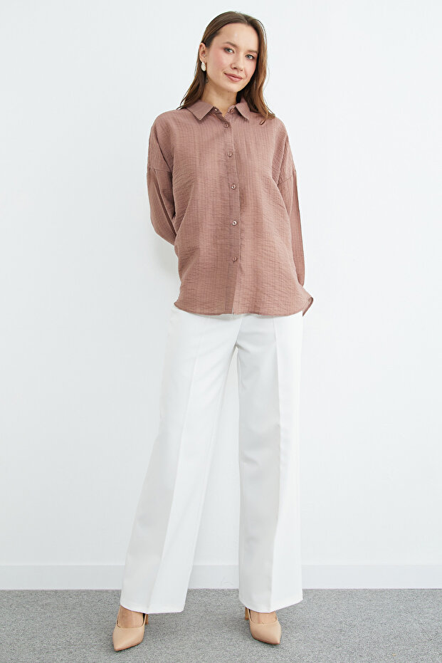 Basic Düğmeli Krinkıl Gömlek - 5
