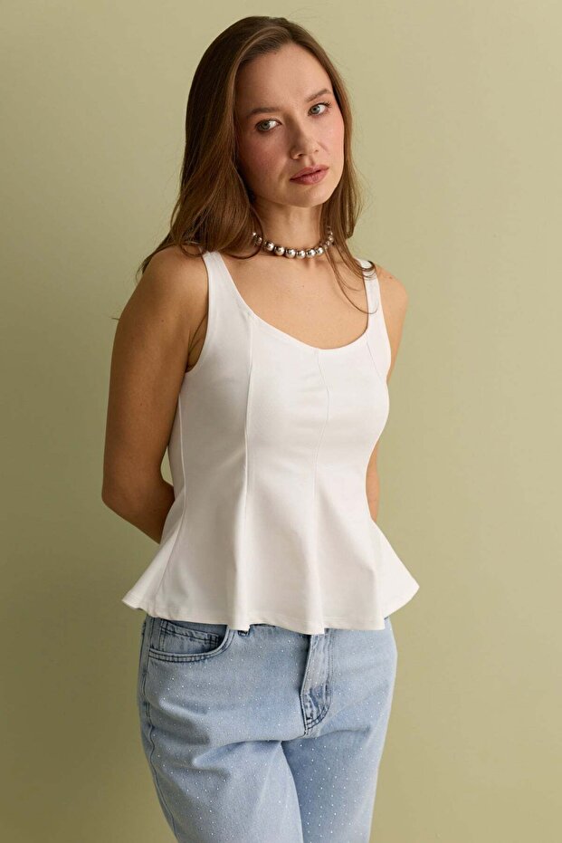 Kalın Askılı Peplum Bluz - 3