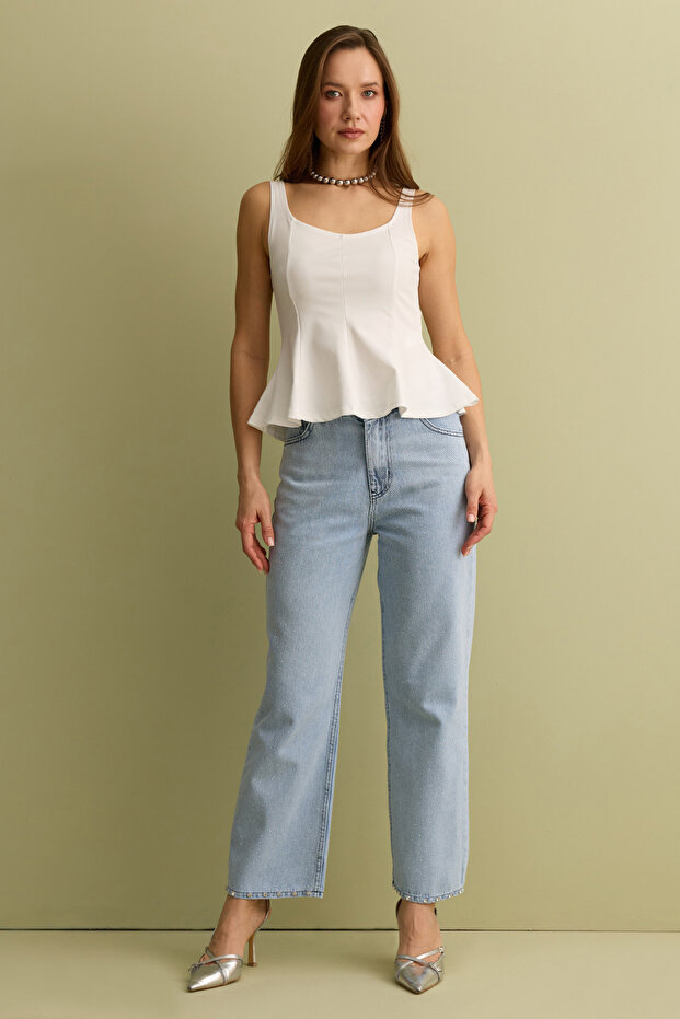 Kalın Askılı Peplum Bluz - 2