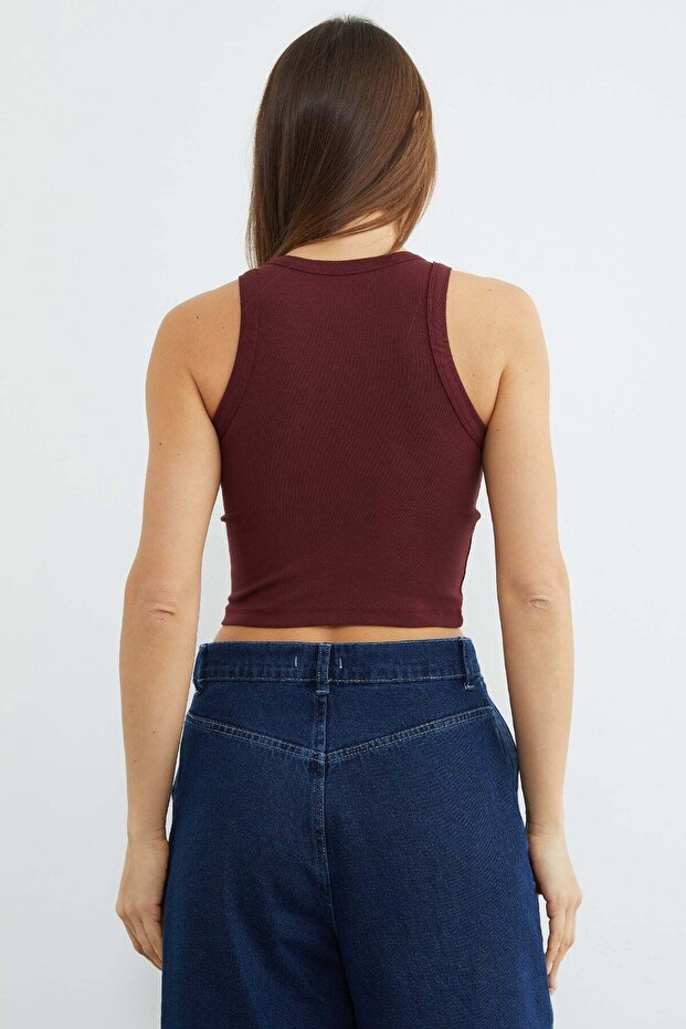 Basic Halter Yaka Kaplı Crop Body - 6