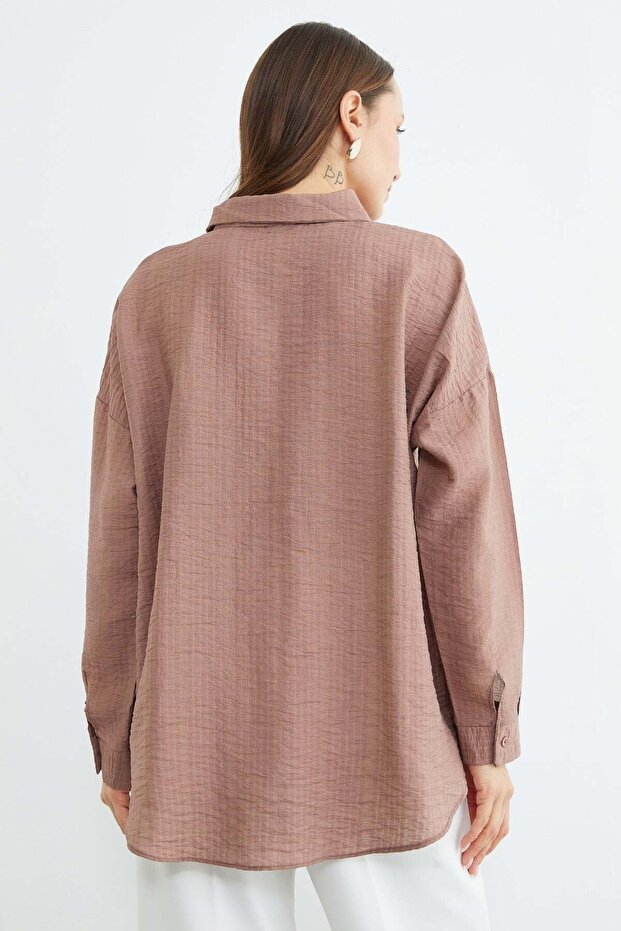 Basic Düğmeli Krinkıl Gömlek - 8